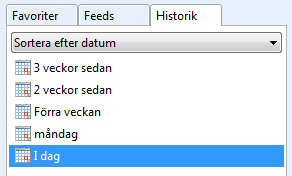 Favoriter, Feeds och Historik - Historik 3. Behåll det förvalda namnet eller skriv in ett eget Namn 4. Klicka på knappen Prenumerera 5.