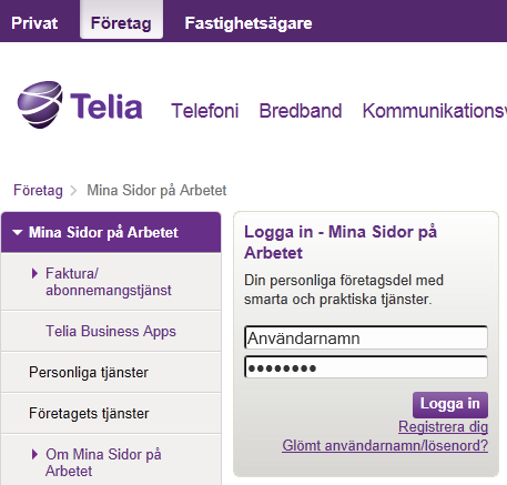 Kom-igång-guide för Administratör 3 Skapa ett konto på Mina Sidor på Arbetet Öppna webbläsaren. Skriv adressen telia.