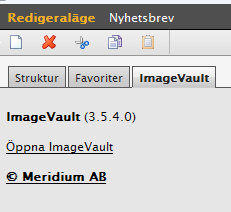 Bildhantering Lägg till bild Klicka på fliken ImageVault och välj Öppna ImageVault. Välj sedan Ladda upp fil.