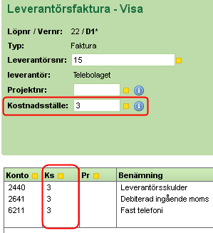 Ange Ks och Pr i Leverantörsregistret Du kan nu ange Kostnadsställe och Projekt på leverantören i Leverantörsregistret, under blocket Fler uppgifter.