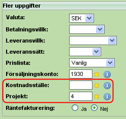 Ange Ks och Pr i Kundregistret Du kan nu ange Kostnadsställe och Projekt på kunden i Kundregistret, under blocket Fler uppgifter.