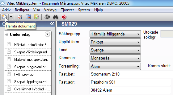 Så här gör du för att komma igång Välj objekt Leta upp och öppna den bostad i Vitec Mäklarsystem som du vill beställa material till.