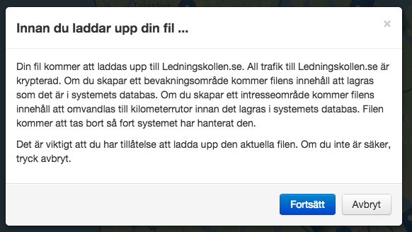 Manual Öppen 2014 11 13 PA1 5 (5) Ladda upp GIS eller Cad fil I Ledningskollen V4.0 kan man även ladda upp GIS eller CAD filer för att skapa sina områden.