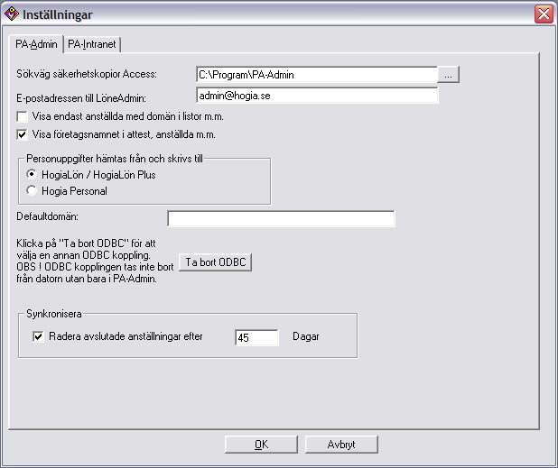 Arkiv - Inställningar - PA-admin Sökväg för säkerhetskopior Under Arkiv-menyn finns ett menyalternativ som heter Inställningar.