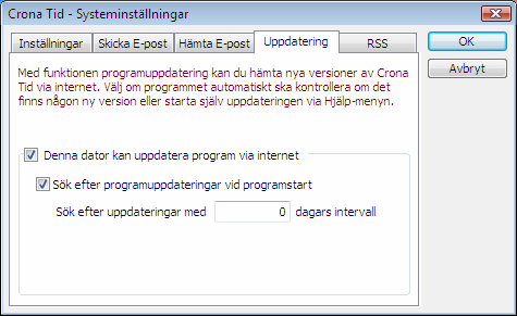 Çrona Tid Inställningar Avsändare Här ska namn och e-postadress anges för den som ska stå som avsändare av all utgående