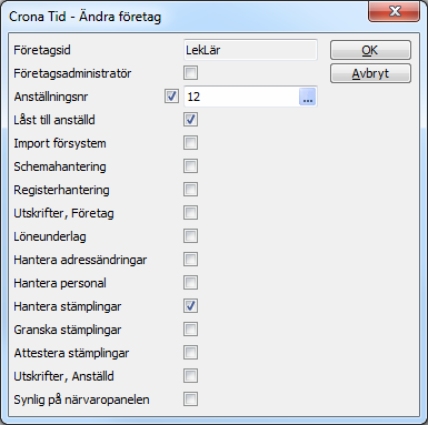 Komma igång Çrona Tid Janne får ändra sina egna stämplingar, men endast sina egna. Han ser inte ens kollegornas stämplingar.