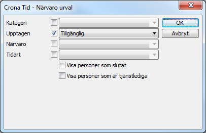 Çrona Tid Systemuppbyggnad M I Crona Tid 100 som är ett fleranvändarsystem kan närvaropanelen visas för alla på kontoret som har behov av att veta vem som är på plats och tillgänglig eller inte.