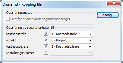 Företag Çrona Tid Du anger med en bock att du vill skapa en fil för export att löneunderlagen. Du väljer sedan vilket löneprogram du använder och i rutan för sökväg anger du var filen ska sparas.