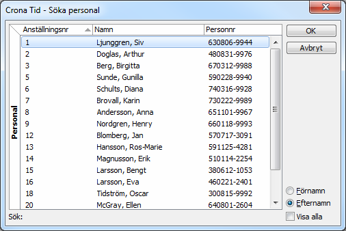 Çrona Tid Personal 4 Personal I Crona Tid kan du hantera olika antal anställda, beroende på vilken storlek på programmet du valt.