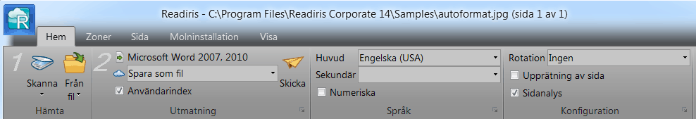 Readiris TM 14 - Användarhandbok AVSNITT 5: VÄLJA TOLKNINGSALTERNATIV TOLKNINGSALTERNATIV Readiris konverterar skannade bilder, bildfiler och PDF-filer till redigerbara textdokument och sökningsbara