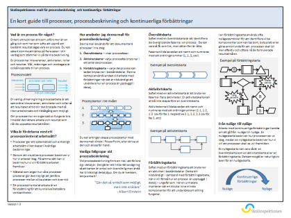 3 Skolinspektionens modell för processbeskrivning 3.1 Syfte med modellen Syftet är att skapa en struktur för att dokumentera, använda, följa upp och förvalta processer inom Skolinspektionen. 3.2 Definition av en process En process är arbetsmoment som utförs mer än en gång i syfte att uppnå ett bestämt resultat.