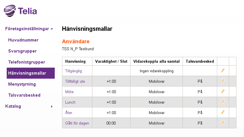 Telia Jobbmobil Växel Företagsadministratör Handbok 36 7 Hänvisningsmallar 7.