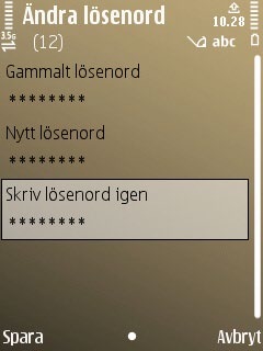 Lösenord via mobilprogrammet Visa huvudmenyn och välj Inställningar följt av Lösenord. Skriv ditt gamla lösenord under Gammalt lösenord. Skriv det nya lösenordet i rutan Nytt lösenord.