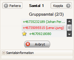 Gruppsamtal Vill du ringa flera personer samtidigt kan du skapa ett gruppsamtal. Gruppsamtalet kan gå till både interna och externa telefonnummer. Du kan samtidigt ringa maximalt 10 nummer.