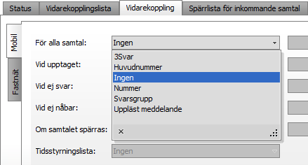 Vidarekoppling via datorprogrammet Gör så här för att ändra inställningarna för vidarekopplingar: Öppna Inställningar-menyn och välj Mina inställningar, Vidarekoppling följt av Ange.