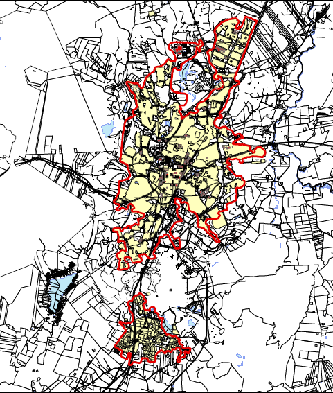 Karta över församlingar där avgränsade tätorter