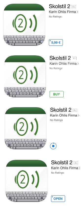 2. Att ladda ner en app som kostar Du ser vad appen kostar i den blåa rutan. När du bestämt dig för en app du vill ladda ner tryck en gång på den blåa rutan.