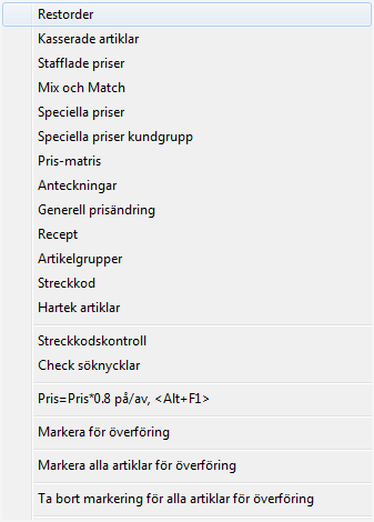 Andra funktioner och register i artikelregistret 61 Andra funktioner hittar man i arkiv- och funktionsmenyn.