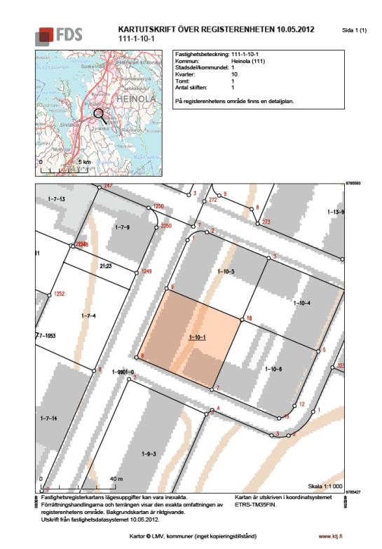 Fastighetens uppgifter I nättjänsten kan Du: Titta på fastighetsregistrets- samt