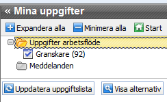 Till höger ser du den yta där fakturabilden och övrig fakturainformation kommer att framgå. Nere till vänster ser du de möjliga menyer du kan arbeta med: - Mina uppgifter, Rapporter resp.