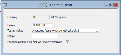 Enligt 3L-standard för översikter väljer du Ny post F5 för att registrera kapitaltillskott: Tre typer av kapitaltillskott kan registreras (se föregående bild).