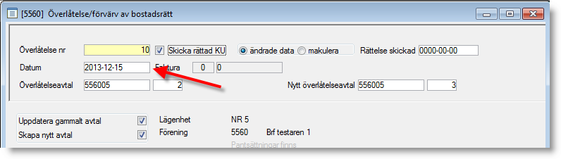 När du har sparat får du en påminnelse om att ändra adress på den tidigare innehavaren för att kunna skicka kontrolluppgift. Klicka ok för att få bort den.
