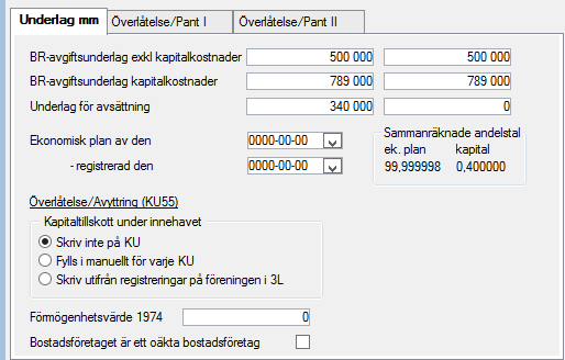 Beräkningar Beräkna nya avgifter Här kan man göra en beräkning av nya avgifter. Det finns olika fördelningsgrunder att välja mellan: avgift, andelstal och area.
