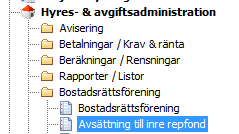 Avsättning inre reparationsfond En förutsättning är att man har registrerat vilket underlaget för avsättningen är. När underlaget är angivet går man in och utför avsättningen.