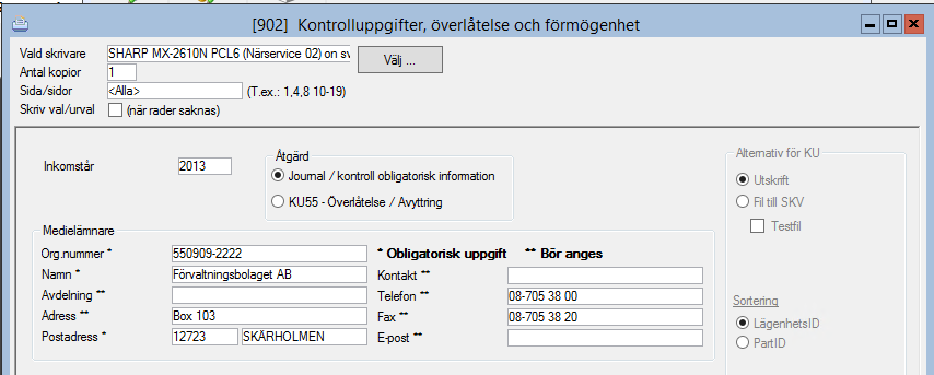 Kontrolluppgifter Kontrolluppgiftsprogrammet för förmögenhetsvärde och överlåtelser är klientanpassat och ligger i en och samma fil.