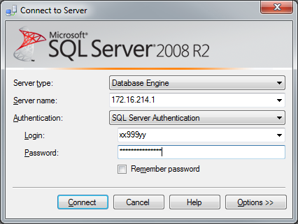 Start och Inloggning Starta din koppling VPN till det virtuella nätet vpn200.lnu.se. 1. Starta programmet MS SQL Server 2008 Management Studio 2. Gör inställningar enligt bilden. 4.