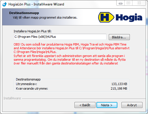 Komplett installation. HogiaLön Plus installeras med tillhörande Övningsföretag. Kompakt installation. Det är endast programmet som installeras. Anpassad installation.