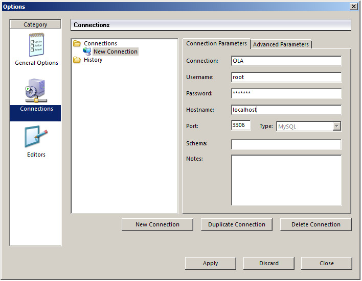 Appendix D Backup och restore av databasen via MySQL GUI Tools 1.