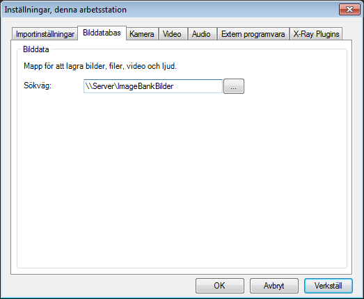 9. ImageBank startar och det finns en inställning att göra innan programmet kan börja användas. Gå in på Verktyg Inställningar Inställningar, denna dator. 10.