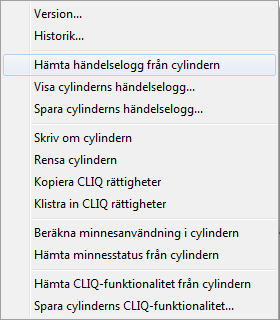 Använda ASSA Performer 8.5.2. Från Cylindrar Händelseloggarna för cylinder innehåller alla händelser eller åtgärder som utförts i cylindern.