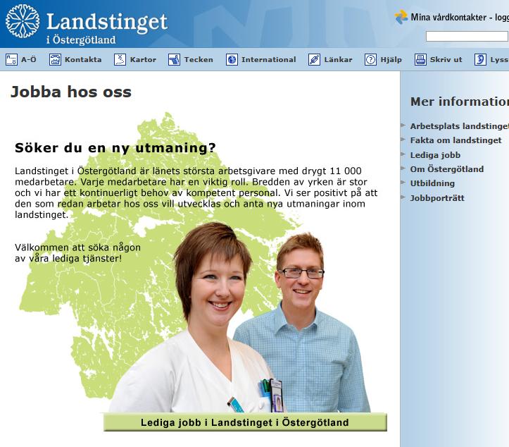 Landstingets tjänster utannonseras på landstingets webbsida