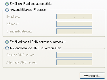 Markera Internet Protocol (TCP/IP). Klicka på Egenskaper. OBS!