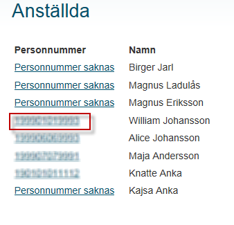 5 3. Lista över anställda Funktionen Anställda används för att se vilka personer som har angett din räddningstjänst som sin