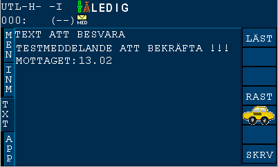 Textvisningsfliken (TXT) Figur 7: Exempel på textvisning Här visas information från systemet och trafikledningsinformation.