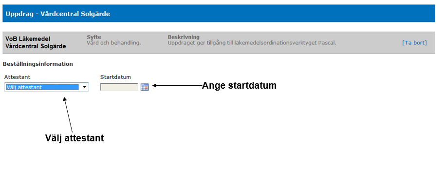 Innehåller beställningen lokala eller regionala behörigheter visas dessa. Ange uppgifter för de lokala och regionala behörigheterna.