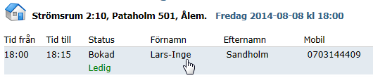 ADMINISTRERA VISNINGEN Vi ska nu gå igenom de valmöjligheter du har när du är inne på bokningssidan. Du kan: 1. Ändra eller avboka en redan registrerad person genom att klicka på kundens namn. 2.