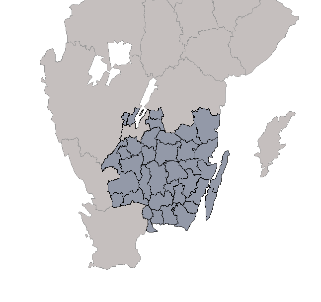 Figur.: Område som täcks in av denna resevaneundersökning. Utskick Utskicket genomfördes i form av ett första utskick till samtliga personer, jämt fördelat över specificerade resdagar, dvs.