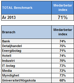 Medarbetarindex 2014 Ett utdrag från Quicksearchs benchmarkingdatabas från olika branscher under 2013.