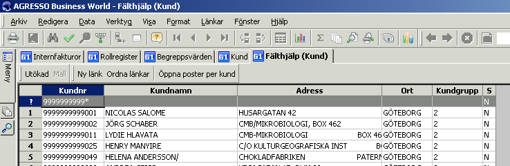 Upplägg av Svensk utomstatlig kund Svenska kundnummer är detsamma som organisationsnumret (10 pos) hos kunden. Om det visar sig att kundnumret redan finns, kolla att kundnamn och adress stämmer.