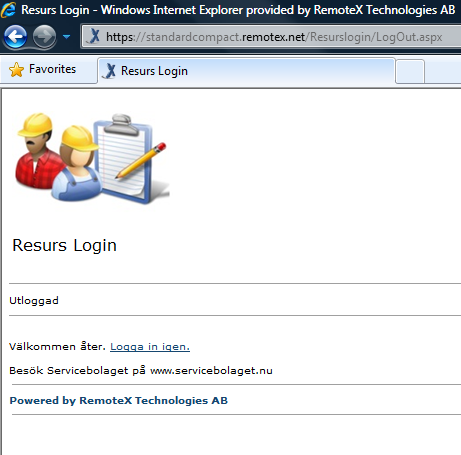 Logga ut Genom att klicka på Logga ut så loggar man ut från Resurs Login och måste logga