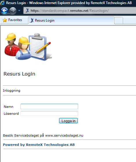 Resurs Login Resurs Login är en webbsida där era resurser kan registrera nya ärenden och avrapportera sina arbetsorder.