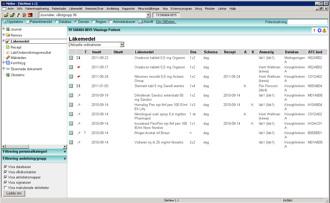 20 (29) 3.9 Läkemedel Noden Läkemedel innehåller information från modulerna Läkemedel och Aktuella ordinationer i Melior.