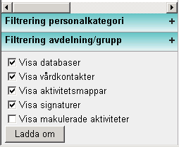 Genom att klicka på +-tecknet expanderas trädet och underliggande mappar/aktiviteter läggs upp i trädstrukturen.