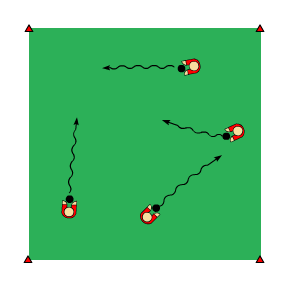 Syfte: (bollbehandling, fotarbete) 4 spelare/ 4 bollar Yta: 12 x 12 m Spelarna driver runt bollen i ytan med olika sätt att driva. En av spelarna ska kulla någon av de andra spelarna.