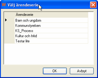 Bild 9 Fönster för att specificera inloggningsuppgifter 7. Välj vilken series inkorg du vill lägga filerna till Bild 10 Fönster för att välja serie 8. Markera serie ok tryck på knappen OK 9.