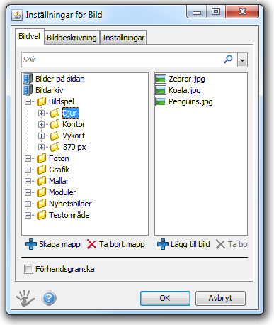 2.3 Lägg till en bild 1. Markera den sida där du vill lägga till en ny bild. 2. Markera innehållsytan under Innehåll. 3. Välj snabbikonen Lägg till bild. 4. En bildväljare öppnas.